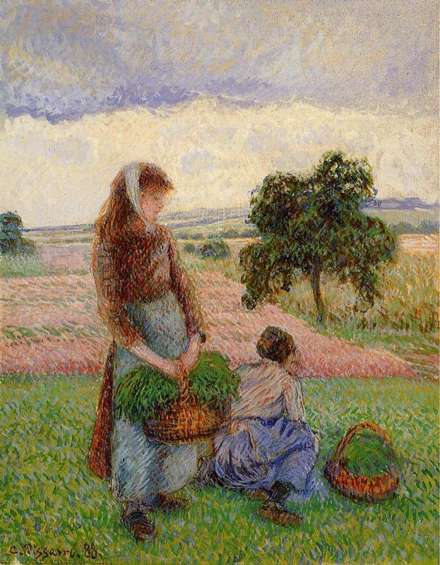 Peasant Woman Carrying a Basket - Camille Pissarro Paintings
